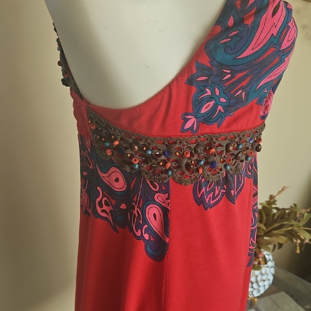 BEAUTIFUL FREE PEOPLE RED, PINK, AND BROWN BEADED TUNIC OR DRESS. NWOT. - Picture 11 of 16